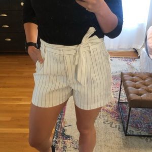 Paper Bag Waist White Pin Stripe Shorts
